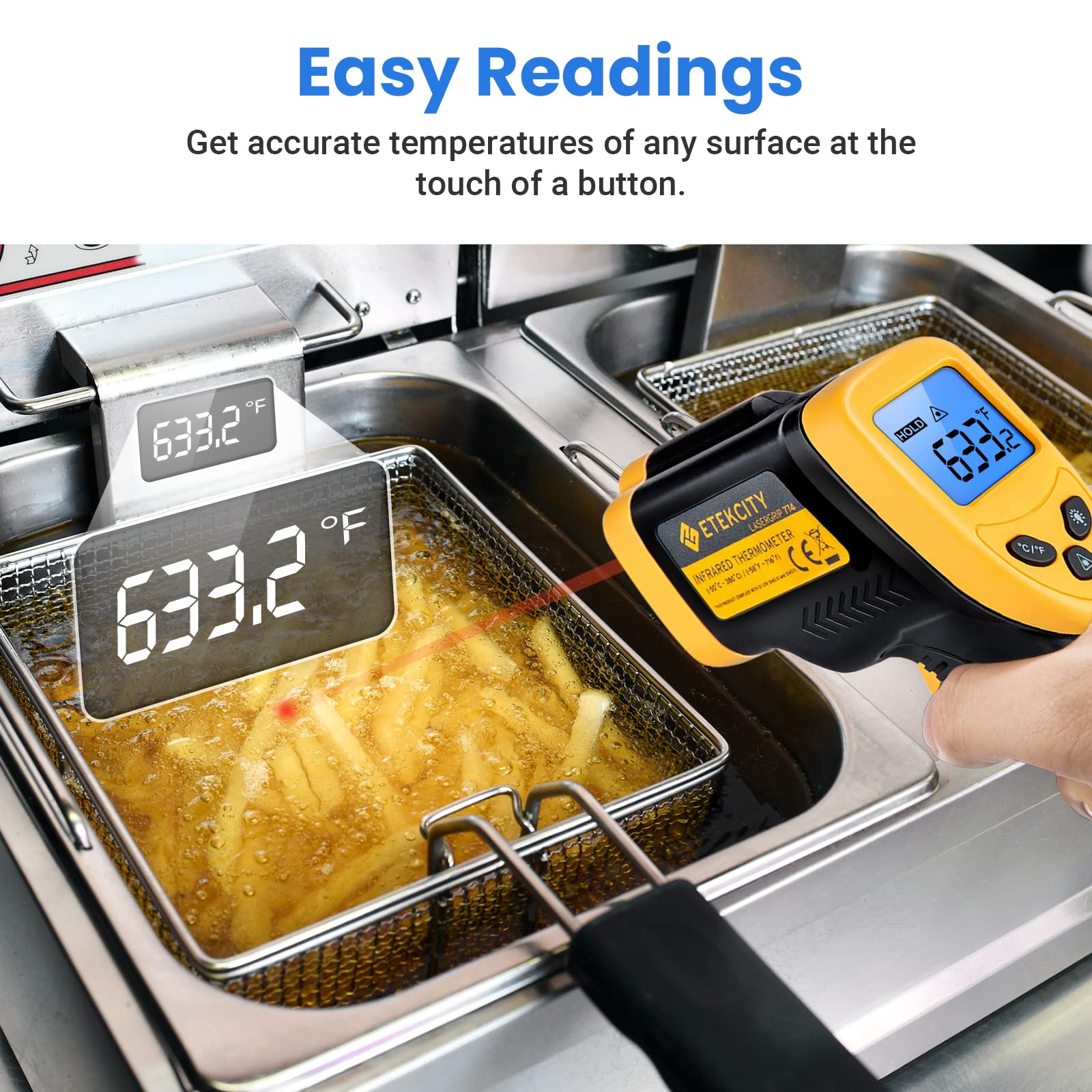 Etekcity Infrared Thermometer 774, Yellow & Food Kitchen Scale, Digital Grams and Ounces for Weight Loss, Baking, Cooking, Keto and Meal Prep, Medium, 304 Stainless Steel