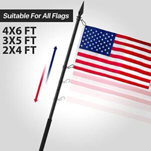 Handheld Flag Pole with Obelisk Topper, 5 to 8.5FT Pole and Embroidered American Flag for Outside Portable Carry Use, Extendable Heavy Duty Black Flagpole Kit to Fly 2 Flags Together, Spear Finial