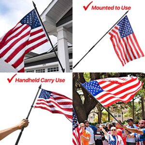 Handheld Flag Pole with Obelisk Topper, 5 to 8.5FT Pole and Embroidered American Flag for Outside Portable Carry Use, Extendable Heavy Duty Black Flagpole Kit to Fly 2 Flags Together, Spear Finial