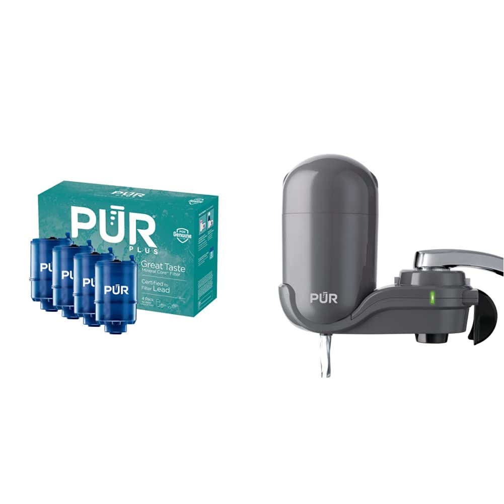 PUR PLUS Faucet Mount Water Filtration System Bundle with 4 Replacement Filters