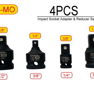 Masha Tools-Impact Socket Adapter and Reducer Set / 4 Piece Set / 1/4” – 3/8” – 1/2” Impact Driver Conversions/Chrome Molybdenum Steel (CF-AD1238)