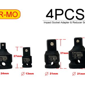 Masha Tools-Impact Socket Adapter and Reducer Set / 4 Piece Set / 1/4” – 3/8” – 1/2” Impact Driver Conversions/Chrome Molybdenum Steel (CF-AD1238)