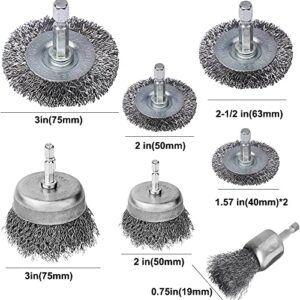 Wire Brush Wheel Cup Brush Set, 8 Piece 1/4Inch Hex Shank Coarse Crimped Carbon Steel Wire Wheel for Removal, Stripping and Abrasive for Drill Attachment