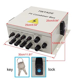 TWTADE Metal Solar Combiner Box,4 String PV Combiner Box with LED 15A Rated Current Fuse and 63A Air Circuit Breaker & Surge Protective Device,for On/Off Grid Solar Panel System