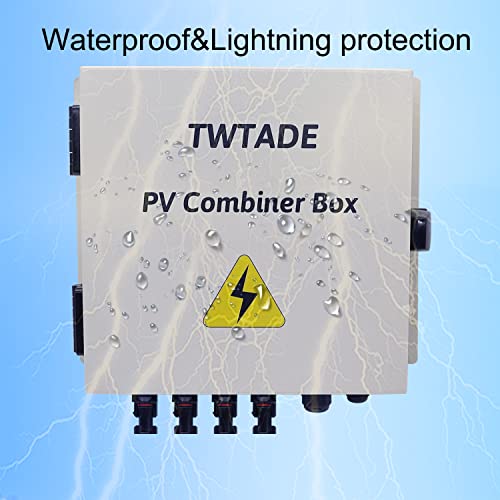 TWTADE Metal Solar Combiner Box,4 String PV Combiner Box with LED 15A Rated Current Fuse and 63A Air Circuit Breaker & Surge Protective Device,for On/Off Grid Solar Panel System