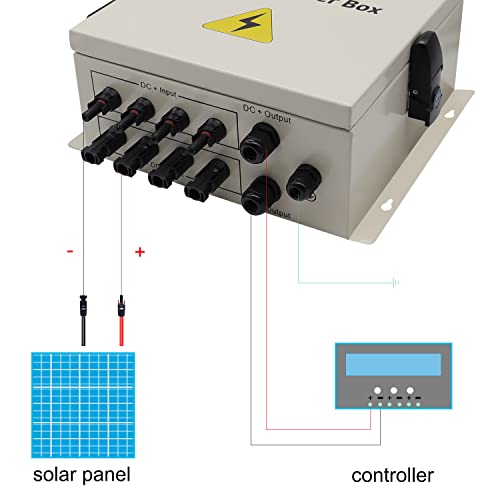 TWTADE Metal Solar Combiner Box,4 String PV Combiner Box with LED 15A Rated Current Fuse and 63A Air Circuit Breaker & Surge Protective Device,for On/Off Grid Solar Panel System