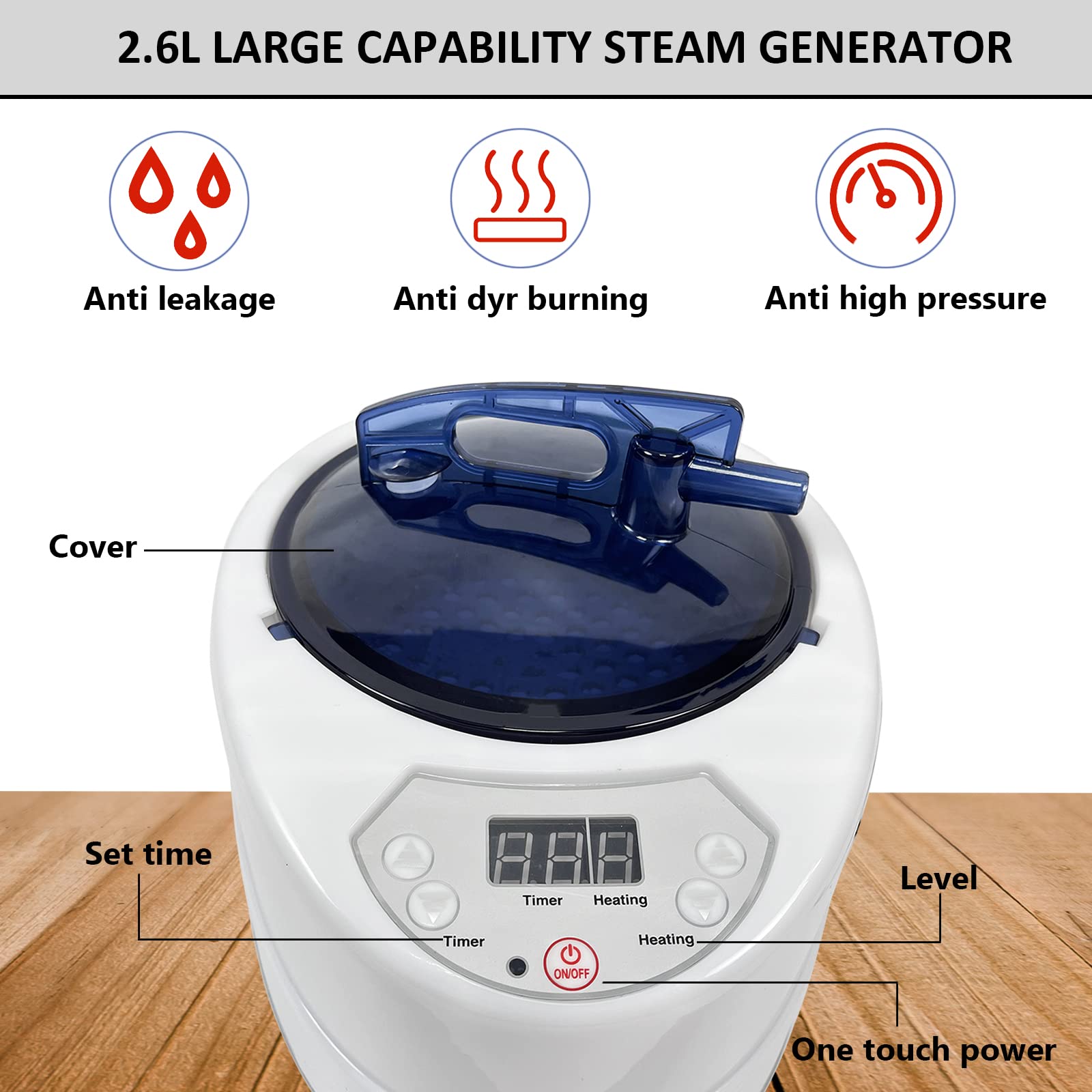 HIGOSPRO 2.6 L Sauna Steamer, Portable Sauna Generator for Sauna, Home SPA Fumigation Steam Machine with Touch Button, Timer Display and Remote Control