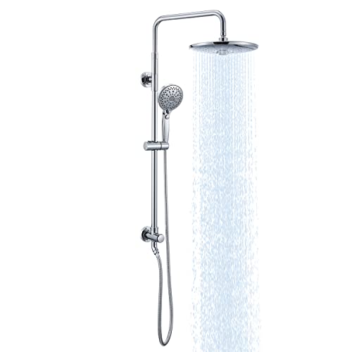 Shower System Slide Lanhado 10” Rain Shower System with 11+1 Multi Functions Handheld Spray High Pressure Shower Faucet Set Shower Slide Bar Chrome Polished