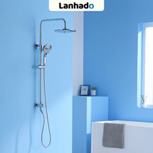 Shower System Slide Lanhado 10” Rain Shower System with 11+1 Multi Functions Handheld Spray High Pressure Shower Faucet Set Shower Slide Bar Chrome Polished