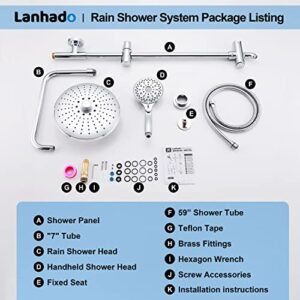 Shower System Slide Lanhado 10” Rain Shower System with 11+1 Multi Functions Handheld Spray High Pressure Shower Faucet Set Shower Slide Bar Chrome Polished