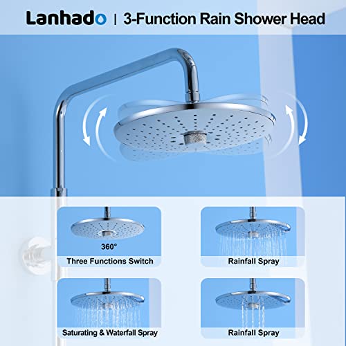 Shower System Slide Lanhado 10” Rain Shower System with 11+1 Multi Functions Handheld Spray High Pressure Shower Faucet Set Shower Slide Bar Chrome Polished