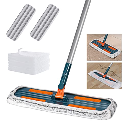 Midyb Microfiber Mops for Floor Cleaning, Floor Dust Mop with 2 Reusable Pads & 20pcs Dry Sweeping Cloths Refills, Wet Dry Mop for Hardwood, Vinyl, Laminate, Tile Cleaning