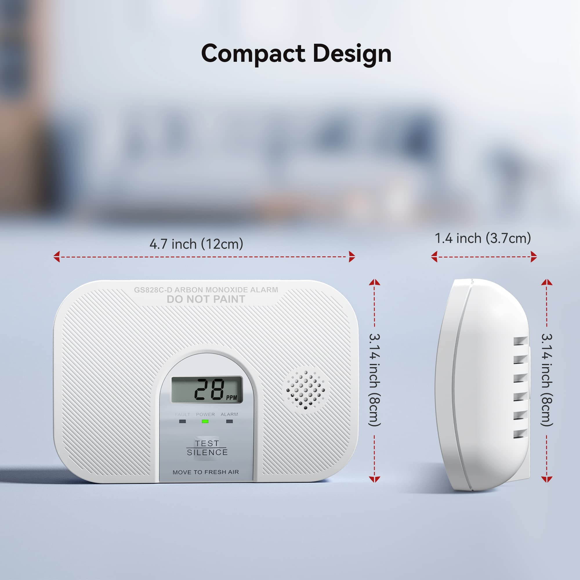 Siterlink Carbon Monoxide Detector, 10-Year Life Carbon Monoxide Alarm, Replaceable Battery CO Detector with LCD Digital Display and Test Button, 3 LED Lights CO Alarm for Home, GS828C-D, 1 Pack