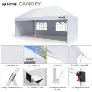 OUTFINE Canopy 10'X20' Pop Up Canopy Gazebo Commercial Tent with 4 Removable Sidewalls, Stakes X12, Ropes X6 for Patio Outdoor Party Events