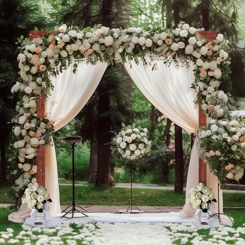 Clumpossom 7.5FT Wedding Arch, Wedding Arbor Backdrop Stand for Outdoor Indoor, Arch for Wedding, Square Wood Arch Wedding Arbor for Ceremony