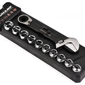 GETUHAND 11Pc Drive Go-Through Standard Mechanic Socket Set, 3/8" Ratchet Socket Wrench Set with 3-IN-1 Black Oxide Adjustable Wrench and Drive 6 Point Socket Set