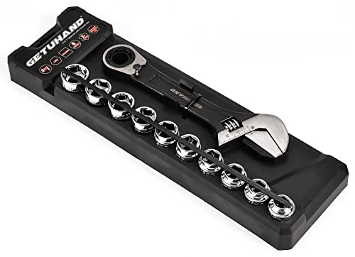 GETUHAND 11Pc Drive Go-Through Standard Mechanic Socket Set, 3/8" Ratchet Socket Wrench Set with 3-IN-1 Black Oxide Adjustable Wrench and Drive 6 Point Socket Set