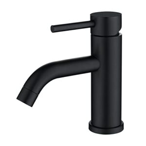 single handle matte black bathroom faucet, black bathroom sink faucet single hole with cupc certified water supply lines, modern sus 304 stainless steel vanity & rv lavatory faucet for 1 hole sink