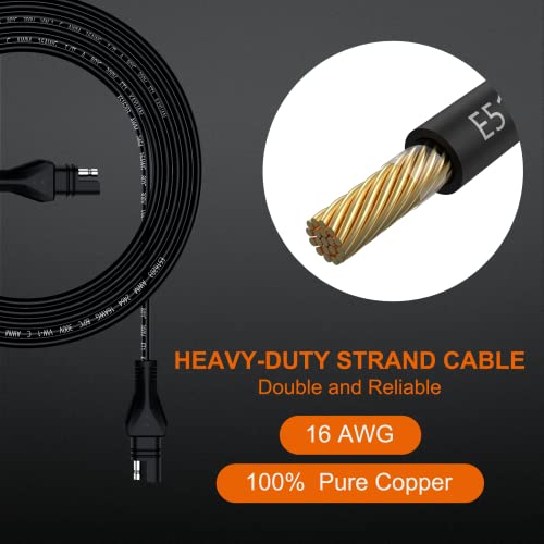 25FT SAE to SAE Extension Cable, Solar Extension Cord 16AWG Heavy-Duty Strands + Ergonomic Designed SAE Connector, for Solar Panel Battery Charger Automotive Marine Motorcycle Car RV SAE Adapter