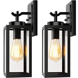 2-pack outdoor wall light fixtures, exterior waterproof anti-rust wall lanterns with glass shades, matte black porch sconces wall mounted lighting, e26 modern wall sconces for patio front door garage