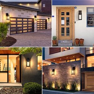 2-Pack Outdoor Wall Light Fixtures, Exterior Waterproof Anti-Rust Wall Lanterns with Glass Shades, Matte Black Porch Sconces Wall Mounted Lighting, E26 Modern Wall Sconces for Patio Front Door Garage