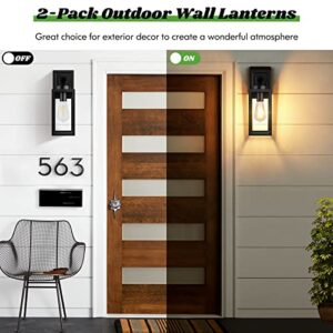 2-Pack Outdoor Wall Light Fixtures, Exterior Waterproof Anti-Rust Wall Lanterns with Glass Shades, Matte Black Porch Sconces Wall Mounted Lighting, E26 Modern Wall Sconces for Patio Front Door Garage