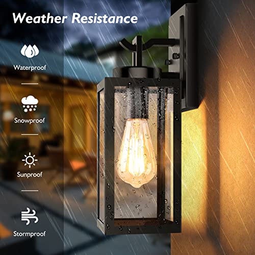 2-Pack Outdoor Wall Light Fixtures, Exterior Waterproof Anti-Rust Wall Lanterns with Glass Shades, Matte Black Porch Sconces Wall Mounted Lighting, E26 Modern Wall Sconces for Patio Front Door Garage