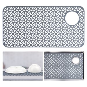 justogo silicone sink mat 28.2''x 14.2'', grey sink protectors for kitchen sink grid accessory, 1 pcs non-slip sink mats for bottom of kitchen farmhouse stainless steel porcelain sink right & left