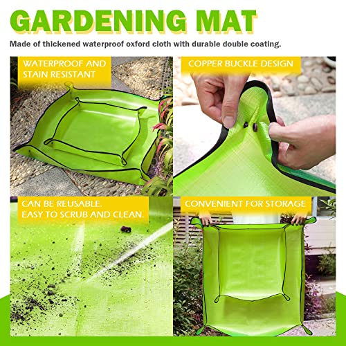 Keadic 56Pcs Garden Transplanting Tools Includes Waterproof Plant Repotting Mat, 2” and 4” Round Square Flower Pot Hole Mesh Pad, Mini Garden Hand Tools and Watering Can for Plant Care