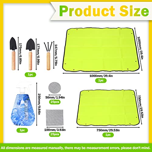 Keadic 56Pcs Garden Transplanting Tools Includes Waterproof Plant Repotting Mat, 2” and 4” Round Square Flower Pot Hole Mesh Pad, Mini Garden Hand Tools and Watering Can for Plant Care