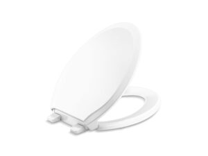 kohler 4734-rl-0 rutledge readylatch elongated toilet seat, quiet-close lid and seat, countoured seat, grip-tight bumpers and installation hardware, white