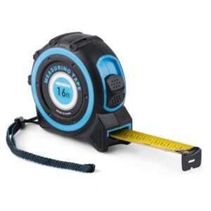 urasisto tape measure 16ft with fractions 1/8, retractable measuring tape, easy to read, rubber protective casing and shock absorbent case for carpenter, surveyors, engineers and electricians