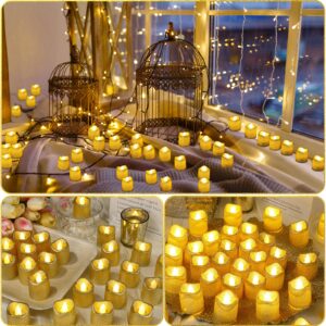 Treela 72 Pcs Gold Flameless Votive Candles Battery Operated LED Candles Centerpiece Table Decorations Tea Lights Candles Flickering Candles for Birthday Wedding Anniversary Valentine's Day Proposal