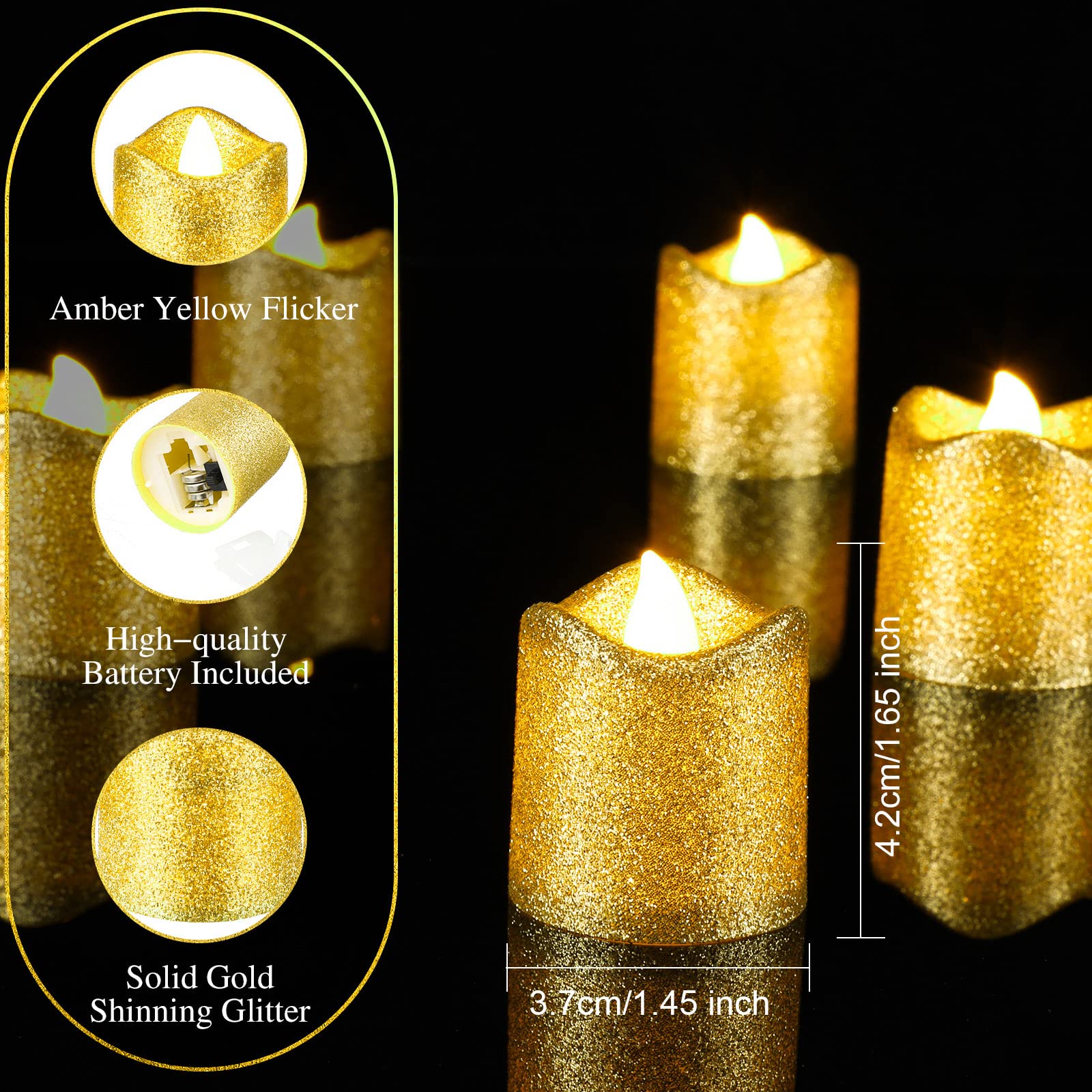 Treela 72 Pcs Gold Flameless Votive Candles Battery Operated LED Candles Centerpiece Table Decorations Tea Lights Candles Flickering Candles for Birthday Wedding Anniversary Valentine's Day Proposal