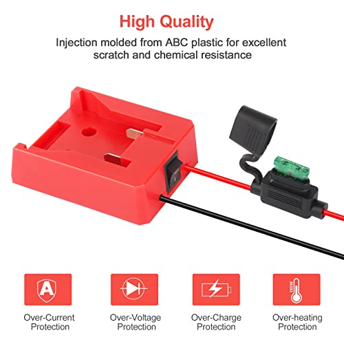 ZLWAWAOL Power Wheel Adapter with Fuse & Switch,Battery Adapter for Dewalt 20V for Milwaukee M18 18V Battery,with 14 Gauge Wire,Power Convertor for DIY Ride On Truck,RC Toys,Robotics and Work Lights