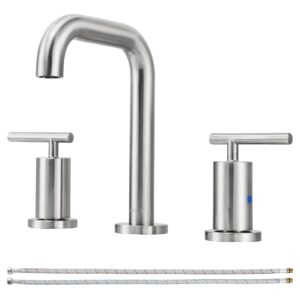 parlos brushed nickel 8 inch widespread bathroom sink faucet 3 hole vanity faucet with cupc faucet supply lines, 1.2gpm