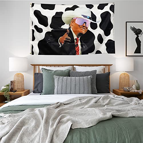 Homissor Trump 2024 Flag - Donald Trump Flags Cow Print Desantis 3x5 Outdoor Cowboy Hat Flag for Room with 2 Brass Grommets