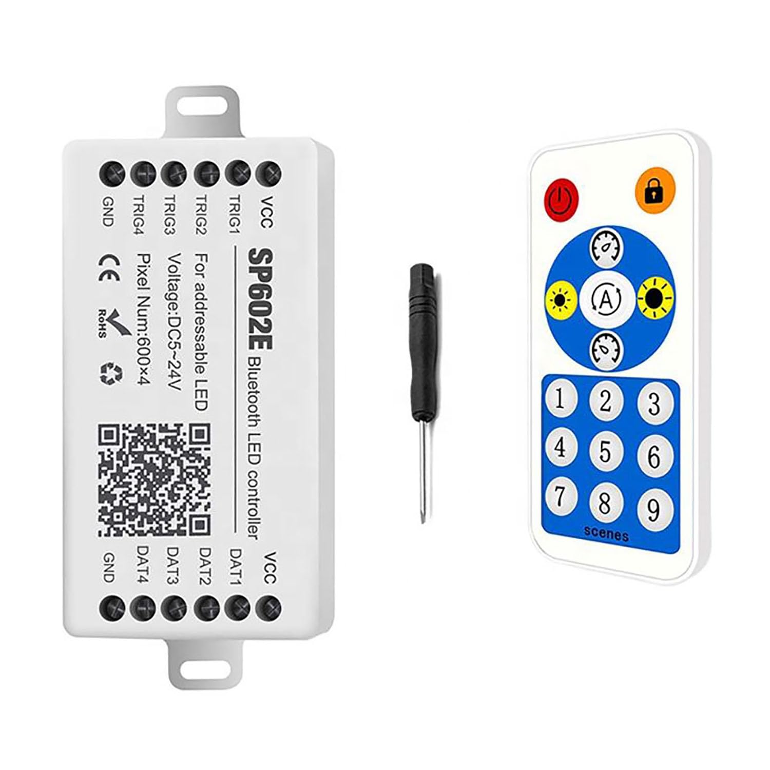 TOPXCDZ SP602E 4CH Output Bluetooth Pixel Led Controller DC5-24V Addressable with Remote WS2811/2815 LED Strip iOS Android Bluetooth App