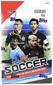 2022 topps major league soccer mls factory sealed hobby box 8 cards per pack, 24 packs per box. 3 autograph or memorabilia massive 192 cards collect the entire 200-card base set. chase all-new insert sets such as big city strikers and flags of foundation.