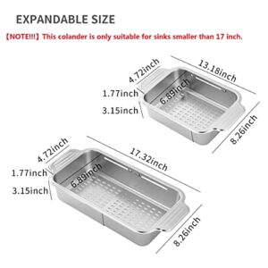 Choxila Extendable Over the Sink Colander Stainless Steel Strainer Basket - Wash Vegetables and Fruits, Drain Cooked Pasta and Dry Dishes - Extendable (8.3 W x 13.2-17.5 L x 3 H)