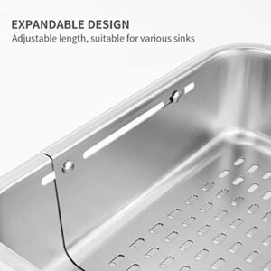 Choxila Extendable Over the Sink Colander Stainless Steel Strainer Basket - Wash Vegetables and Fruits, Drain Cooked Pasta and Dry Dishes - Extendable (8.3 W x 13.2-17.5 L x 3 H)