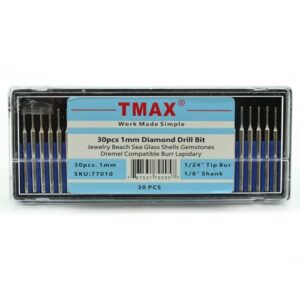 TMAX 30 pc 1 mm (1/32 Inch) Medium Grit 150 Diamond Coated Burrs Glass Drill Bit Set with 1/8 Inch Shank for Dremel Rotary Tools