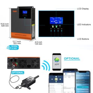 PowMr 5600W Solar Inverter Off Grid Charger 48V Pure Sine Wave Hybrid Inverter 220V with 80A MPPT Charger, All-in-One Hybrid Inverter 48 Volt Lead Acid/Lithium Support Parallel 6 Solar Inverter