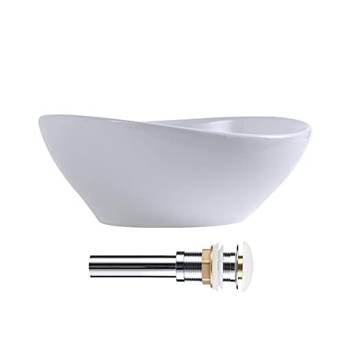 MELGII Above Counter Vessel Sink, 16" x 13" Ceramic Bathroom Sink, Oval Canoe Shape