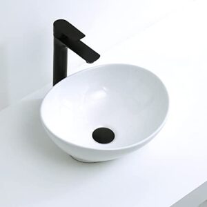 MELGII Above Counter Vessel Sink, 16" x 13" Ceramic Bathroom Sink, Oval Canoe Shape