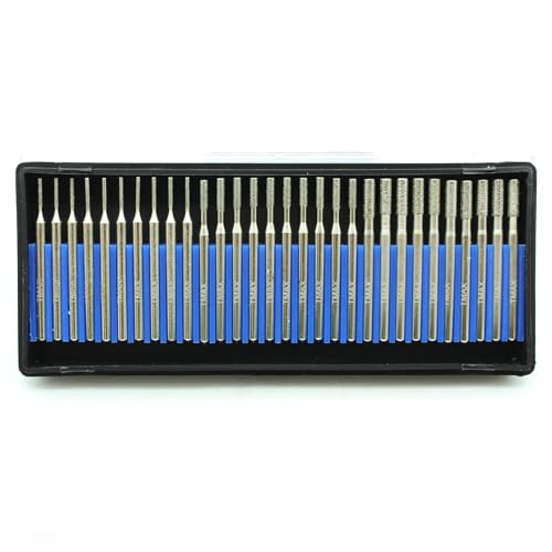 TMAX 30 pcs Set 10x1mm 10x2mm 10x3mm Medium Grit 150 Diamond Drill Bit Cylindrical Burr Kit Jewelry Beach Sea Glass Shells Gemstones Lapidary 1/8" Shank for Dremel and Other Rotary Tools