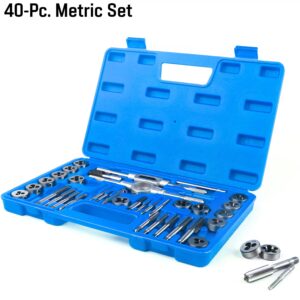 80-Piece Premium SAE and Metric Tap and Die Set - SAE Inch Size #4 to 1/2” and Metric Size M3 to M12, with Coarse, Fine and Pipe Threads | Essential Threading Kit with Complete Handles and Accessories