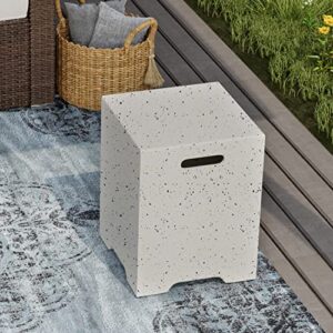 SUNBURY Tank Table for Gas Fire Pits, Spotted White Concrete Tank Cover with Side Handles Tank Cover, Suitable for 20 Gallon 16-inch Propane Tanks for Fire Pit Table