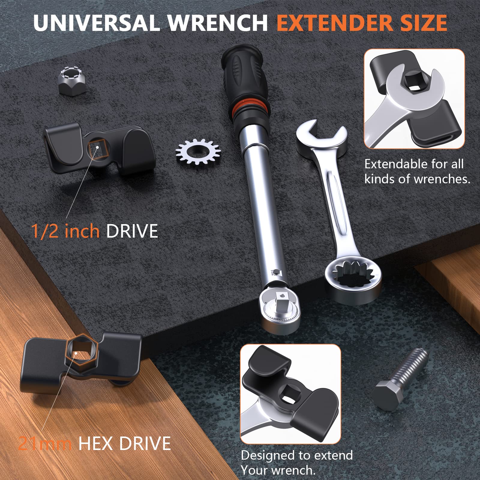 Anblak Wrench Extender for 1/2 Inch Drive Breaker Bars/21 mm Hex Drive, Universal Wrench Extension Tool Adaptor for Cheater Bar, Extend Wrenches Tool to Leverage over Stubborn Nuts，Bolts