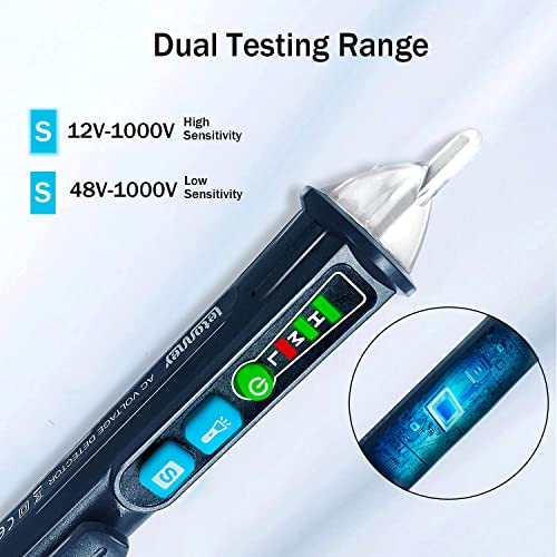 2PCS LETONNEY Voltage Tester, Non Contact Voltage Detector, Circuit Tester Dual Range Voltage Sniffer AC 12V-1000V/48V-1000V, Live/Null Wire Tester with Alarm and Flashlight (Blue)